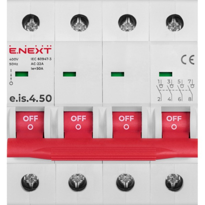 Вимикач навантаження E.Next e.is.4.50 на DIN-рейку 4р 50А (p008027)
