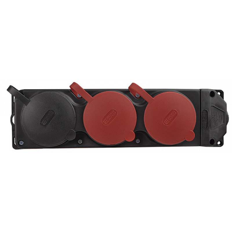 Каучуковая колодка Аско-Укрем 3Р+РЕ 2×25А/1×16A*2P+PE 3-х местная с крышкой (A0250010014)
