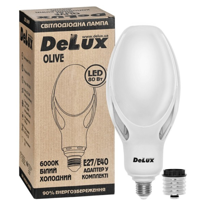 Світлодіодна лампа DELUX OLIVE 80Вт E27/Е40 6000K (адаптер у комплекті)