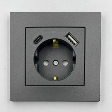 Розетка EL-BI VEGA антрацит матовий 1-на з/з + 2USB (Type C+A) 3A ( 510-016700-347 )