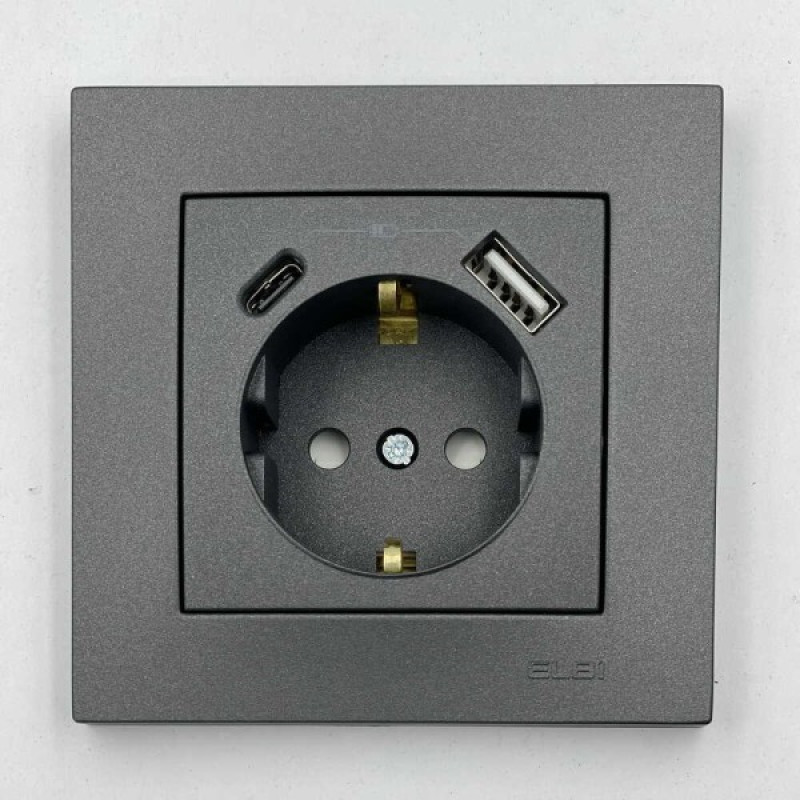 Розетка EL-BI VEGA антрацит матовий 1-на з/з + 2USB (Type C+A) 3A ( 510-016700-347 )