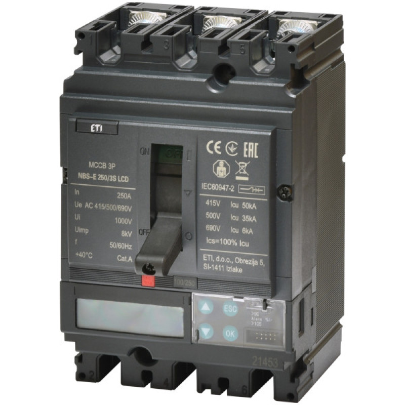 Корпусний автоматичний вимикач ETI NBS-E 160/3S LCD 3P 160A 50кА (4673063)