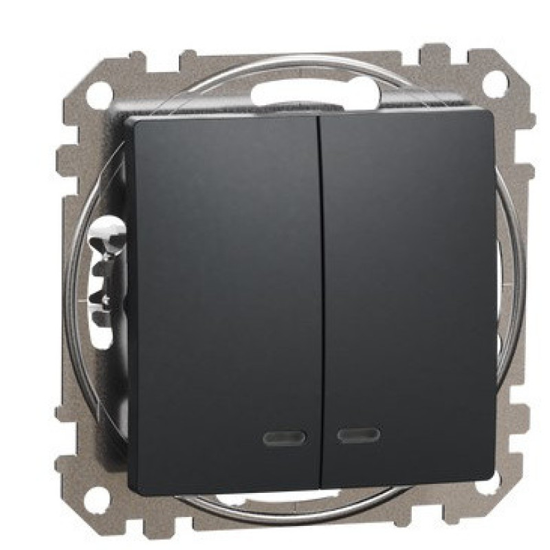 Двухклавишный выключатель Schneider Electric Sedna Design & Elements с подсветкой черный SDD114105L