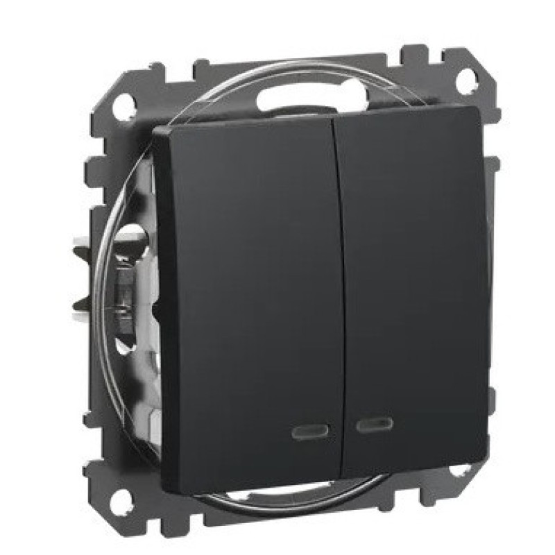 Двухклавишный выключатель Schneider Electric Sedna Design & Elements с подсветкой черный SDD114105L