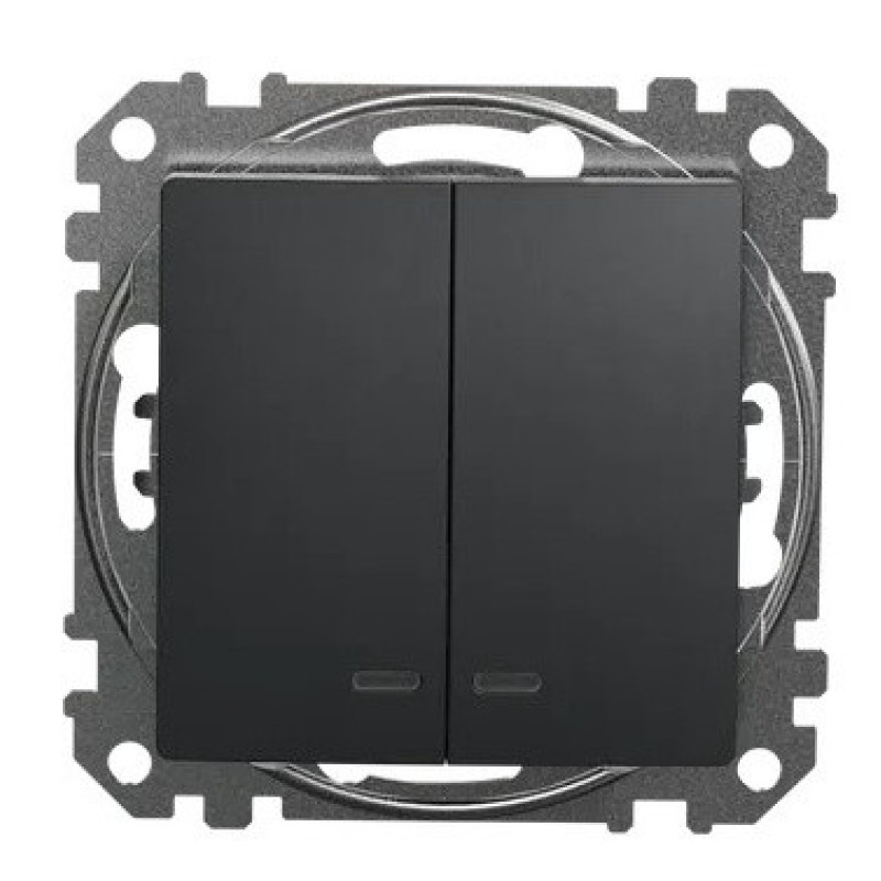 Двухклавишный выключатель Schneider Electric Sedna Design & Elements с подсветкой черный SDD114105L