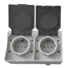Розетка 2-местная TNSy SURFACE с заземлением и крышкой IP54 серый (TNSy5000170)