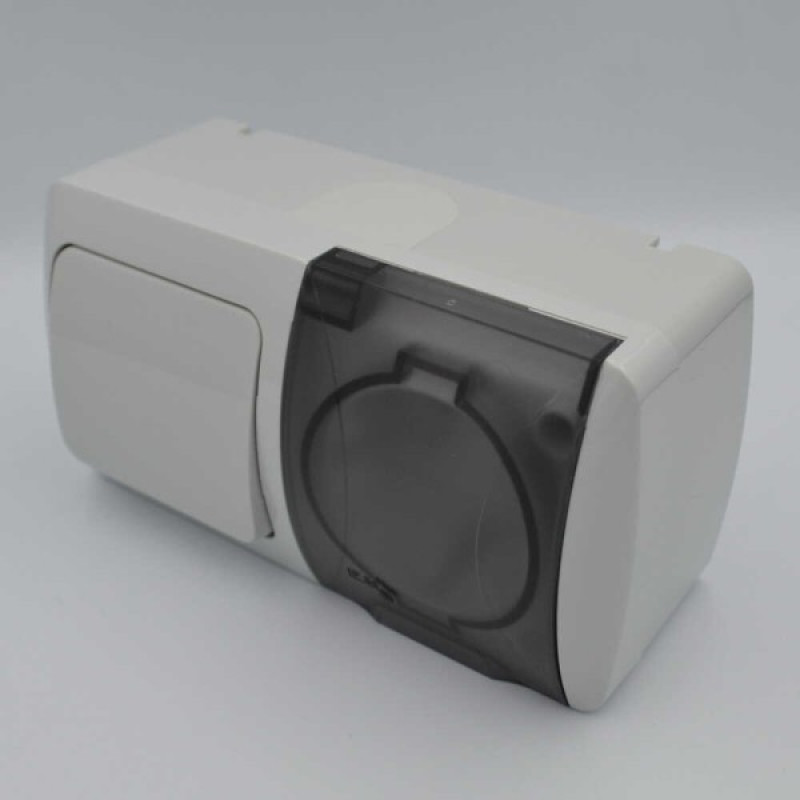 Вимикач EVA сірий 1кл + Розетка з заземленням з кришкою IP54 ( 554-011500-920 )