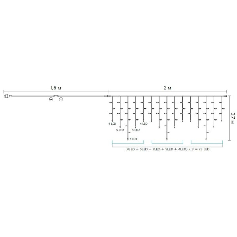 Белая уличная LED гирлянда Delux EN ICICLE 75LED (90012957) 2x0,7м 18 мигающих диодов IP44 (синий свет)