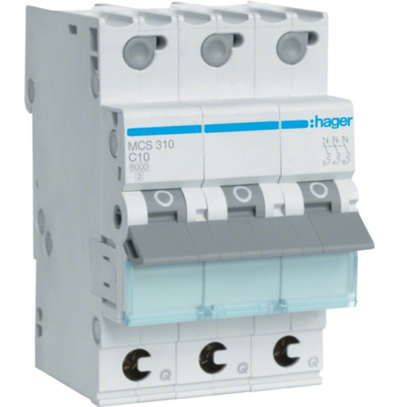 Автоматический выключатель Hager MCS310 QC 6кА C 10A 3P