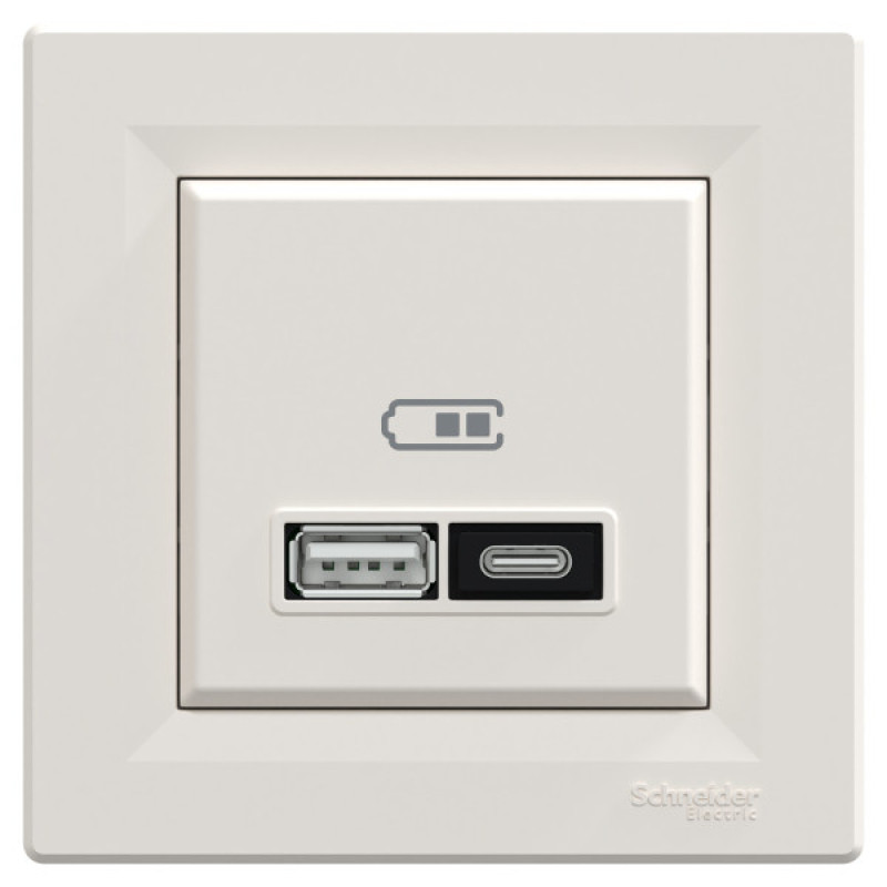 USB розетка Schneider Electric Asfora EPH2700523 тип A+C, 21Вт 3A крем