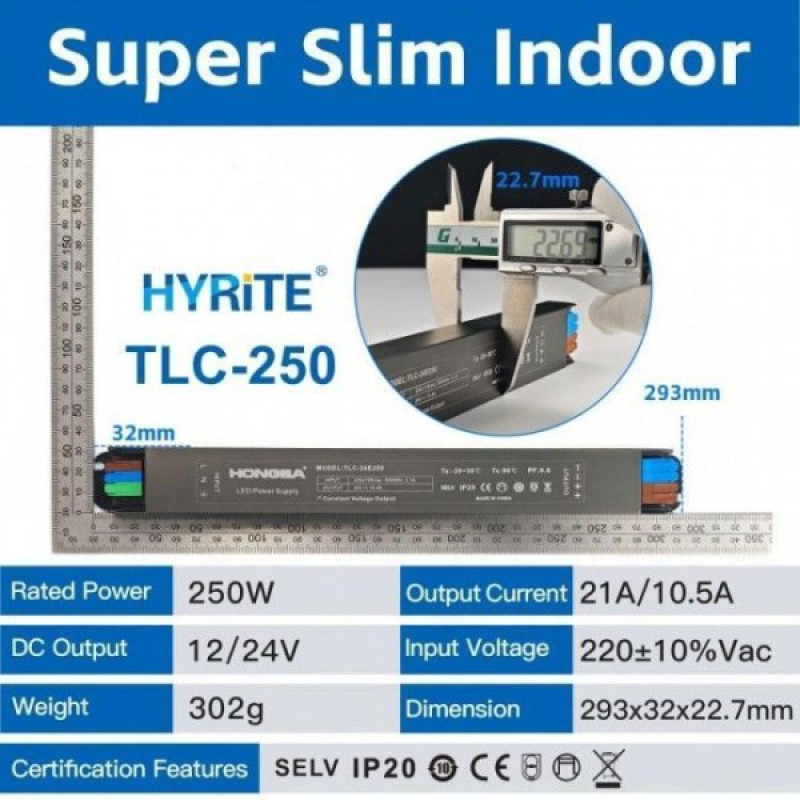 Блок питания HYRITE Super Slim 250W DC24V с клеммой для внутреннего применения (TLC-24E250)