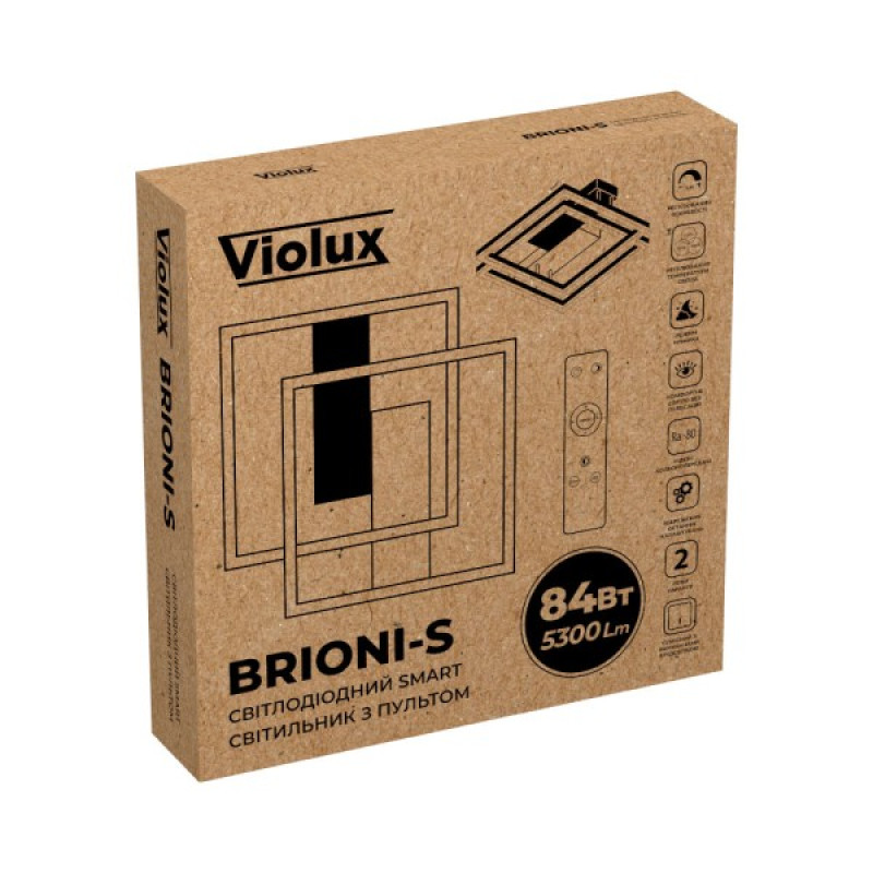 Світильник LED smart BRIONI-S+пульт 84W 3000-5000K IP20 квадрат біло-чорний Violux ( 220705 )