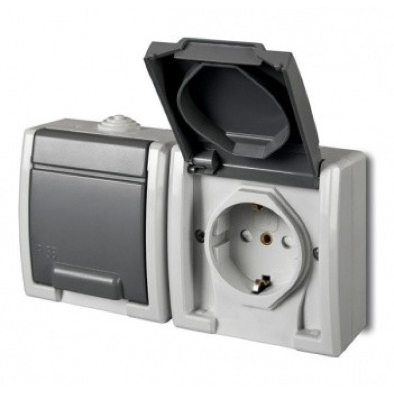 Розетка накладная 2-местная с крышкой Elektro-Plast Aquant IP55, 1245-10