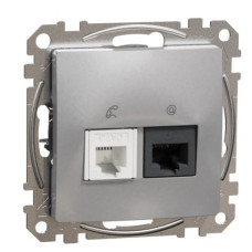 Телефонная/компьютерная розетка Schneider Electric Sedna Design & Elements RJ11+RJ45 кат. 6 UTP алюминий SDD113468