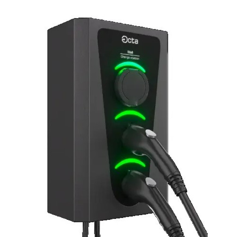 Комерційна зарядна станція Octa Energy SW322-S-C2-C2 Smart Wall на 22кВт (розетка 1ф + Type 2 + Type 2)