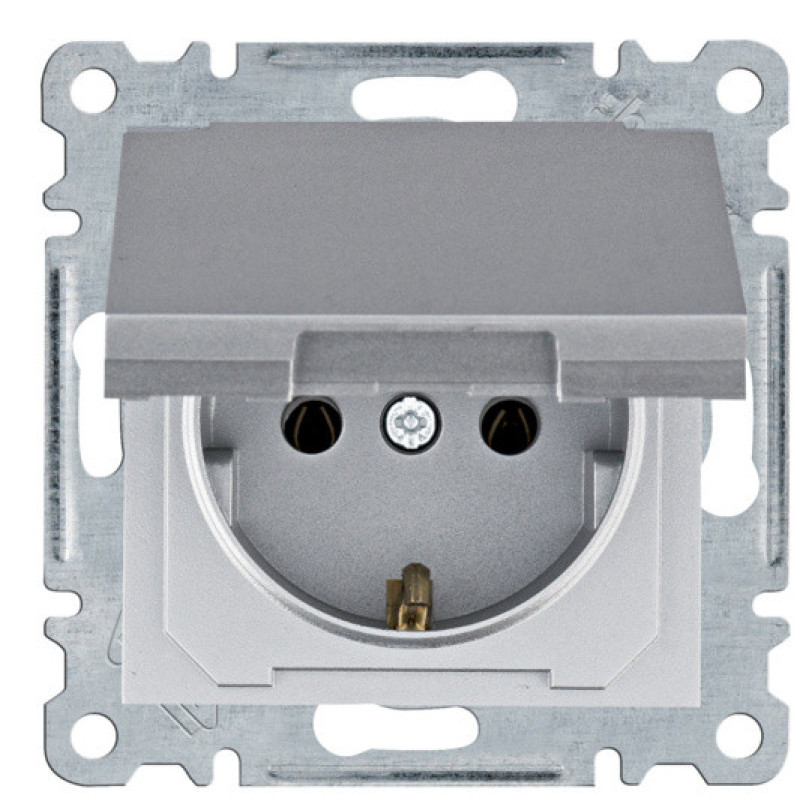 Розетка Hager WL1152 Lumina 16А/230В с з/к с крышкой (серебристая)