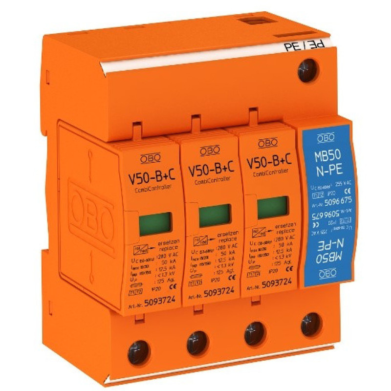 Обмежувач перенапруг OBO Bettermann (5093654) Тип I+II V50-B+C 3+NPE