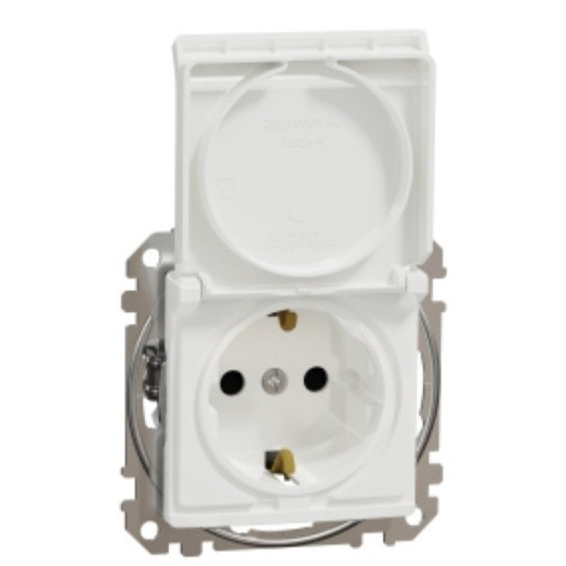 Розетка Schneider Electric Sedna Design & Elementsс заземлением шторками и крышкой белая SDD111024