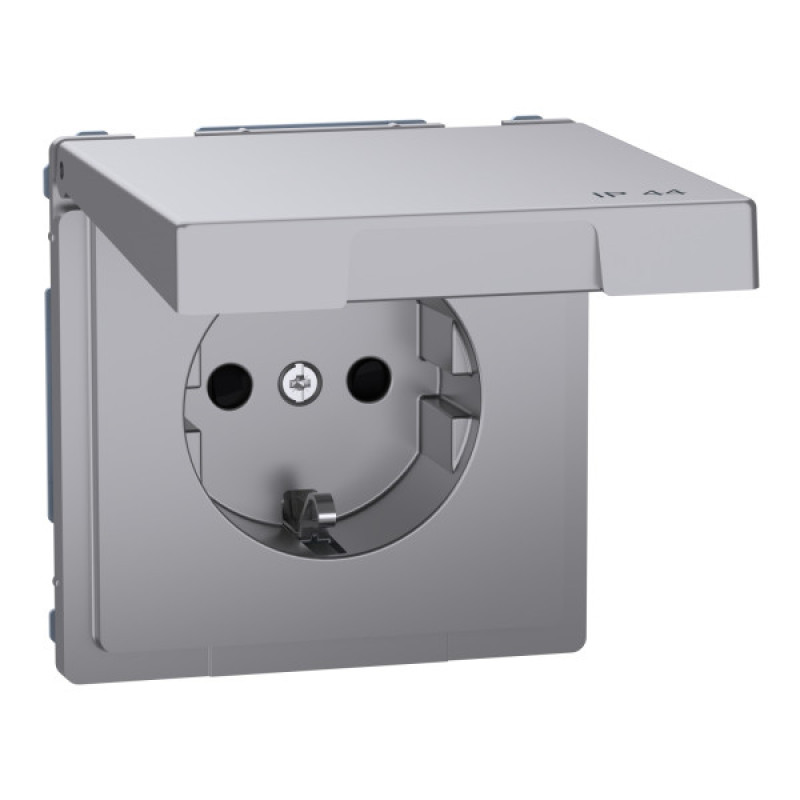 Розетка з заземленням Schneider Electric D-Life MTN2314-6036 з кришкою IP44 нержавіюча сталь