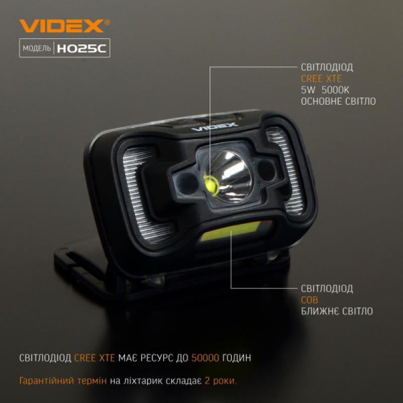 Светодиодный налобный фонарик Videx 310Лм 5000K (VLF-H025C)